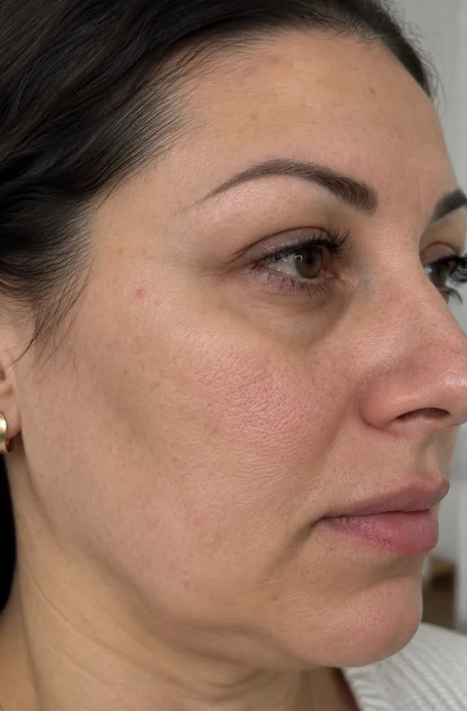 Profil lateral cu linia maxilarului înainte de tratamentul HIFU