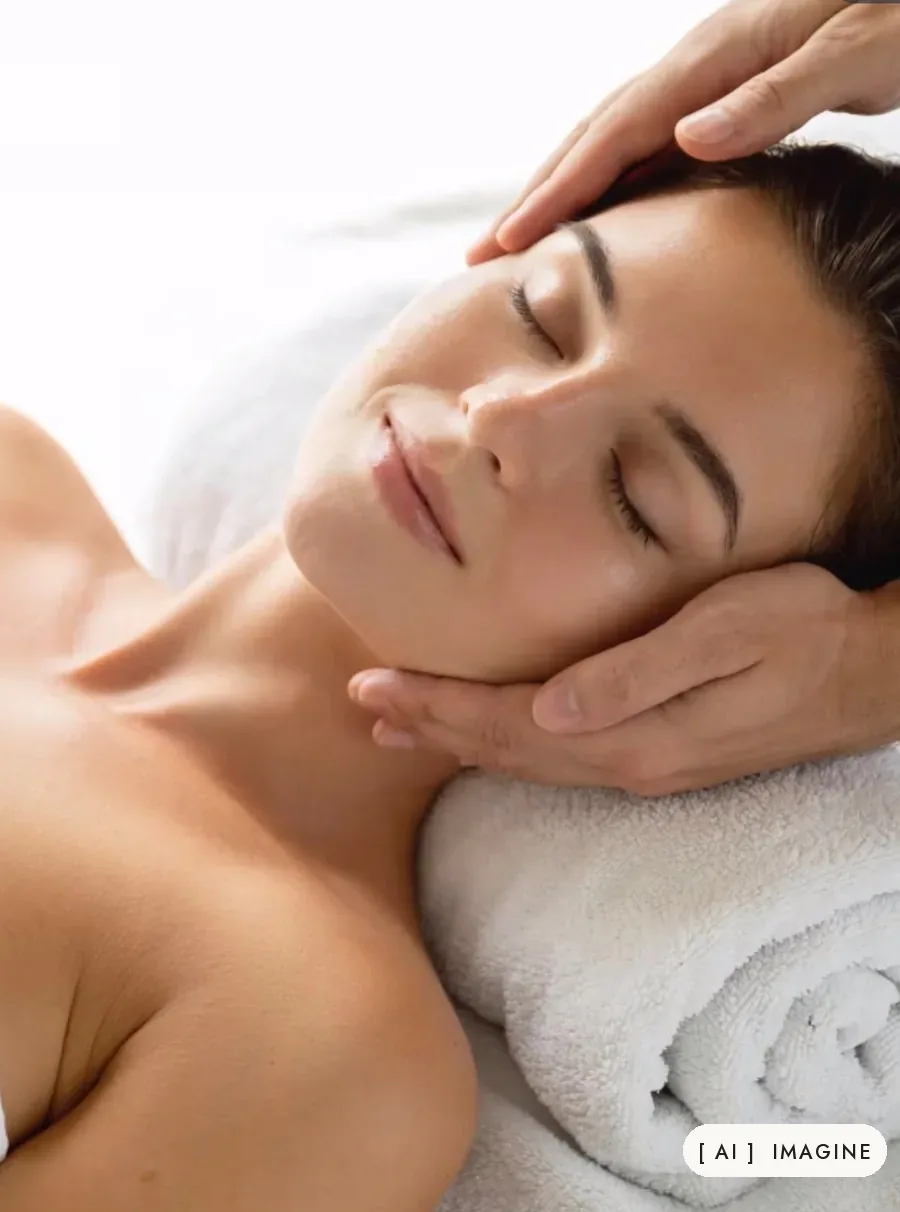 Masaj facial relaxant, imagine simbolică generată cu AI