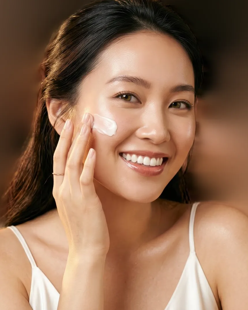 Junge Frau trägt Gesichtscreme auf – Korean Skincare bei Rox Beauty in Wien